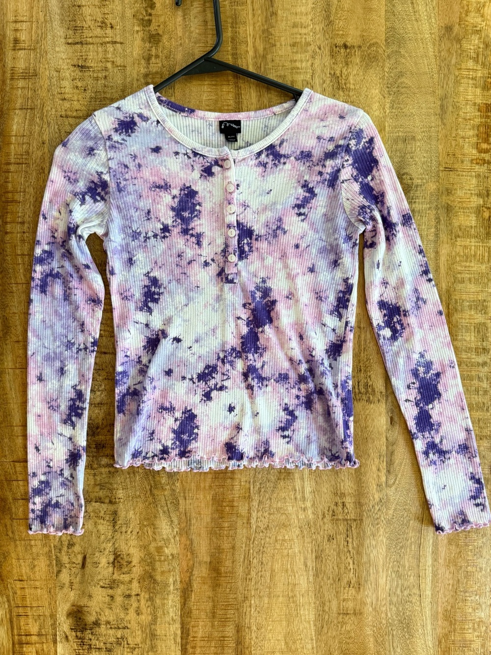 art-class Purple Tie Dye Ribbed Henley Long Sleeve Top XL (14)